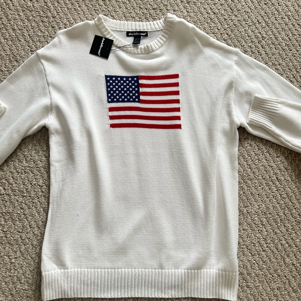 New Charlotte Russe White Sweater with American Flag